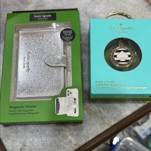 Kate Spade  Silver Metallic Magnetic Wallet with Gold-Toned Ring Stand.NWOT.